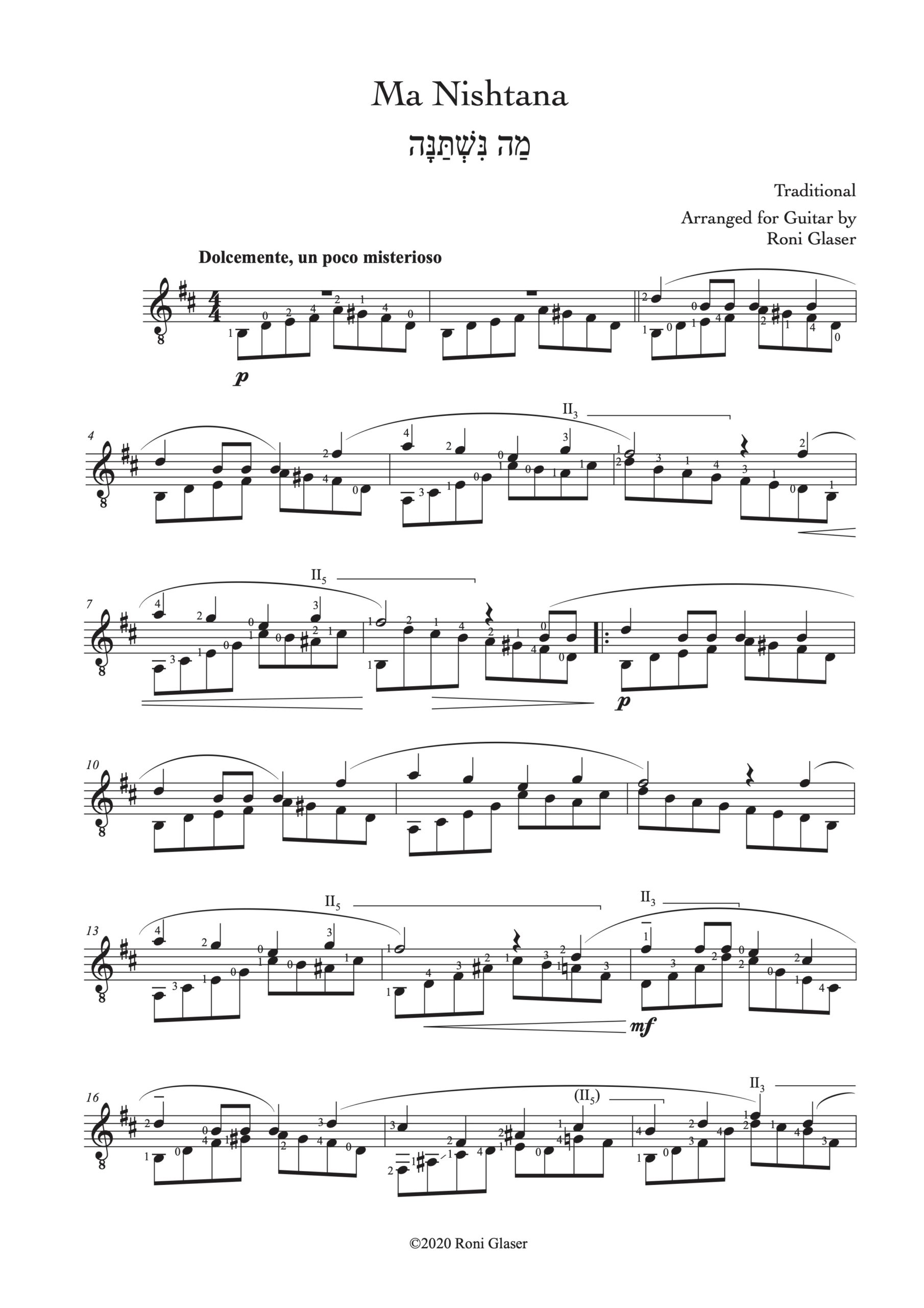 Ma nishtana classical guitar sheet music - preview - first page